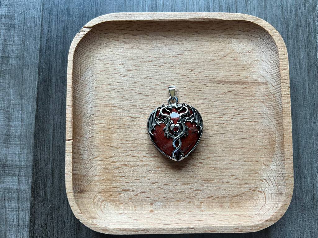 Red Jasper Dragon Heart Pendant Necklace