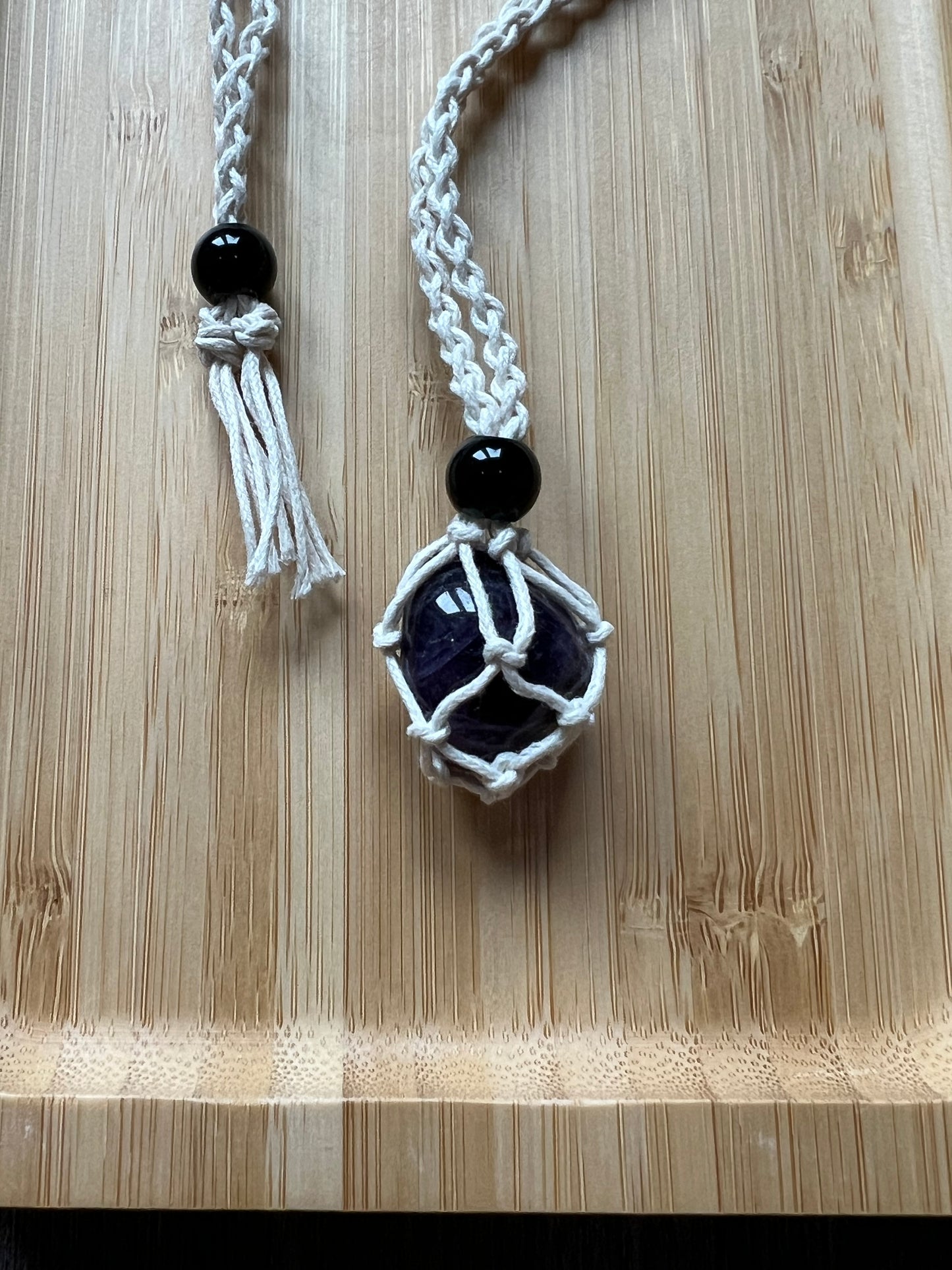 Cream Hemp Necklace w/ Amethyst