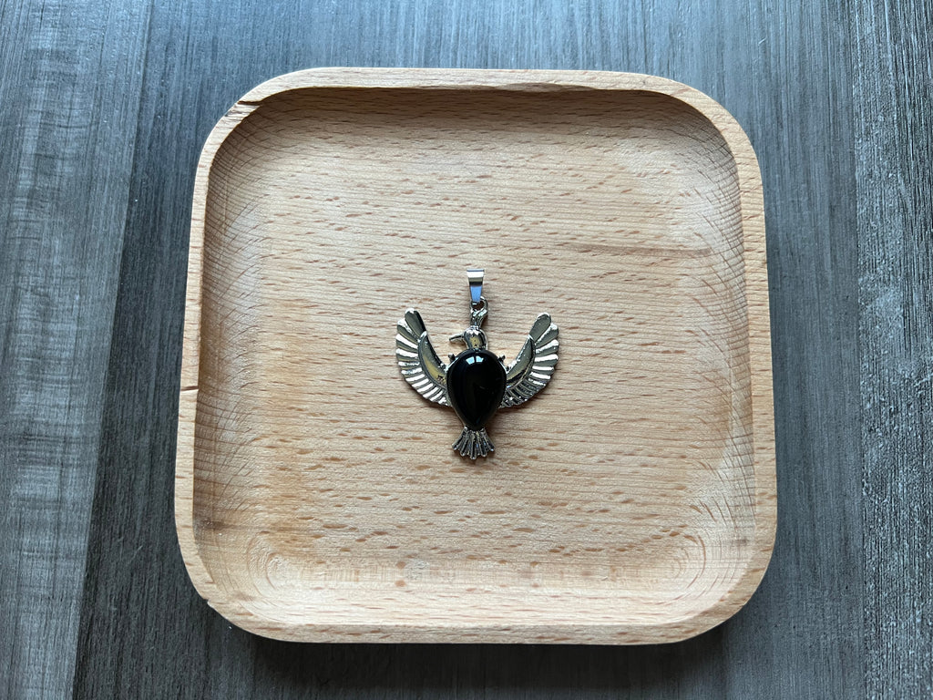 Black Agate Dove Pendant Necklace