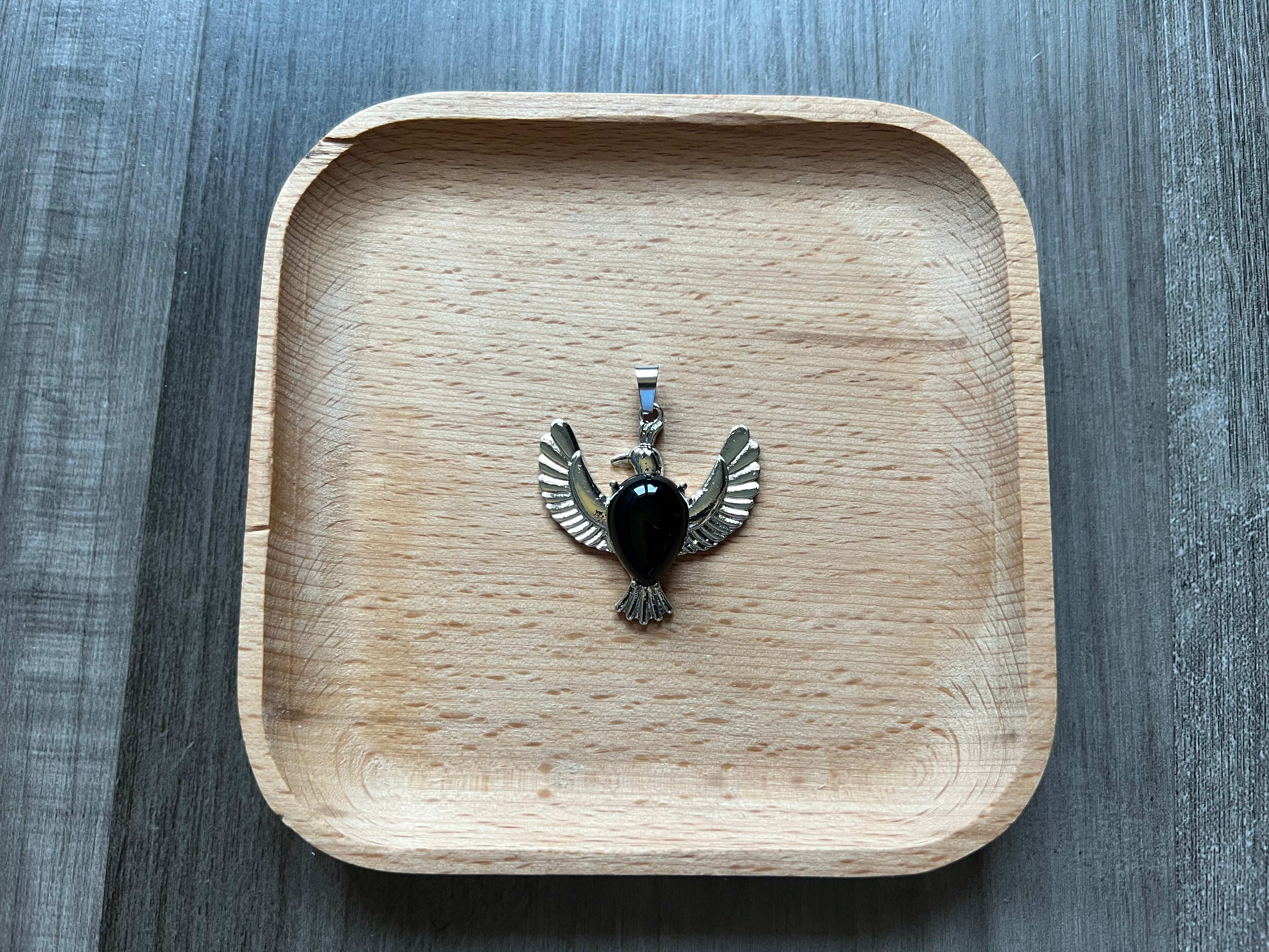 Black Agate Dove Pendant Necklace