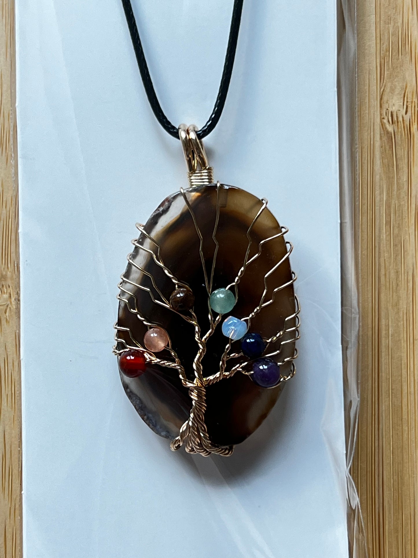 Brown Agate Slice Chakra Pendant