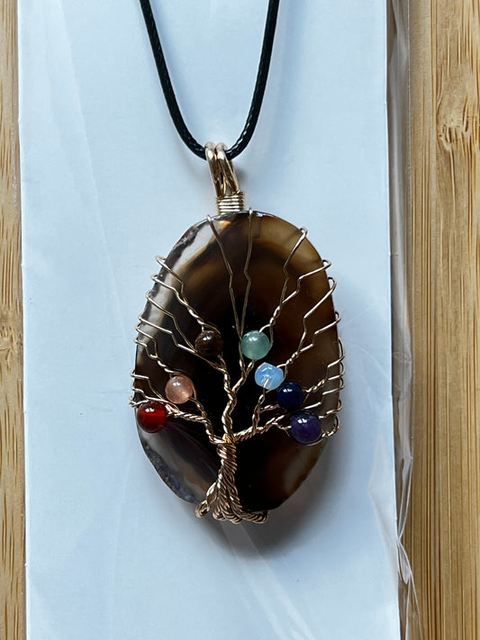 Brown Agate Slice Chakra Pendant