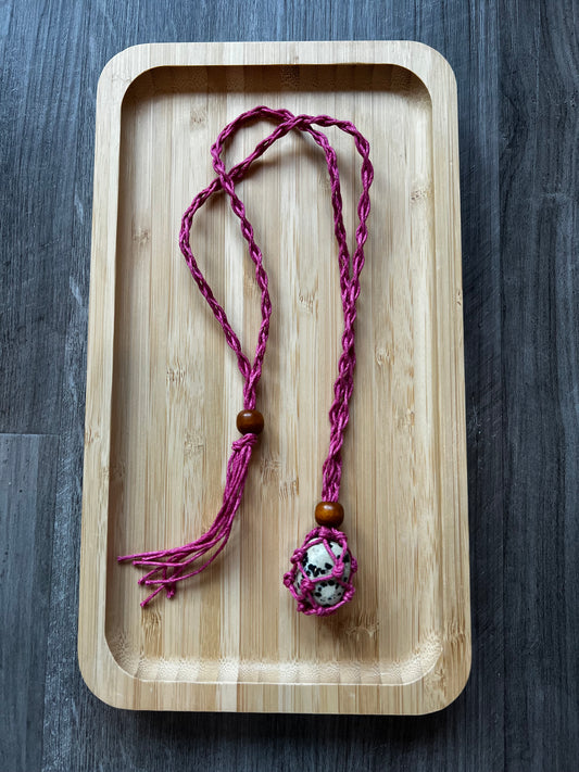 Hot Pink Hemp Necklace w/ Dalmatian Jasper Stone