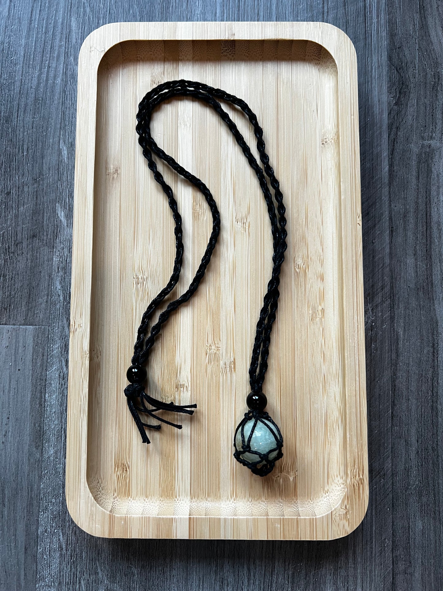 Black Hemp Necklace w/ Amazonite Stone