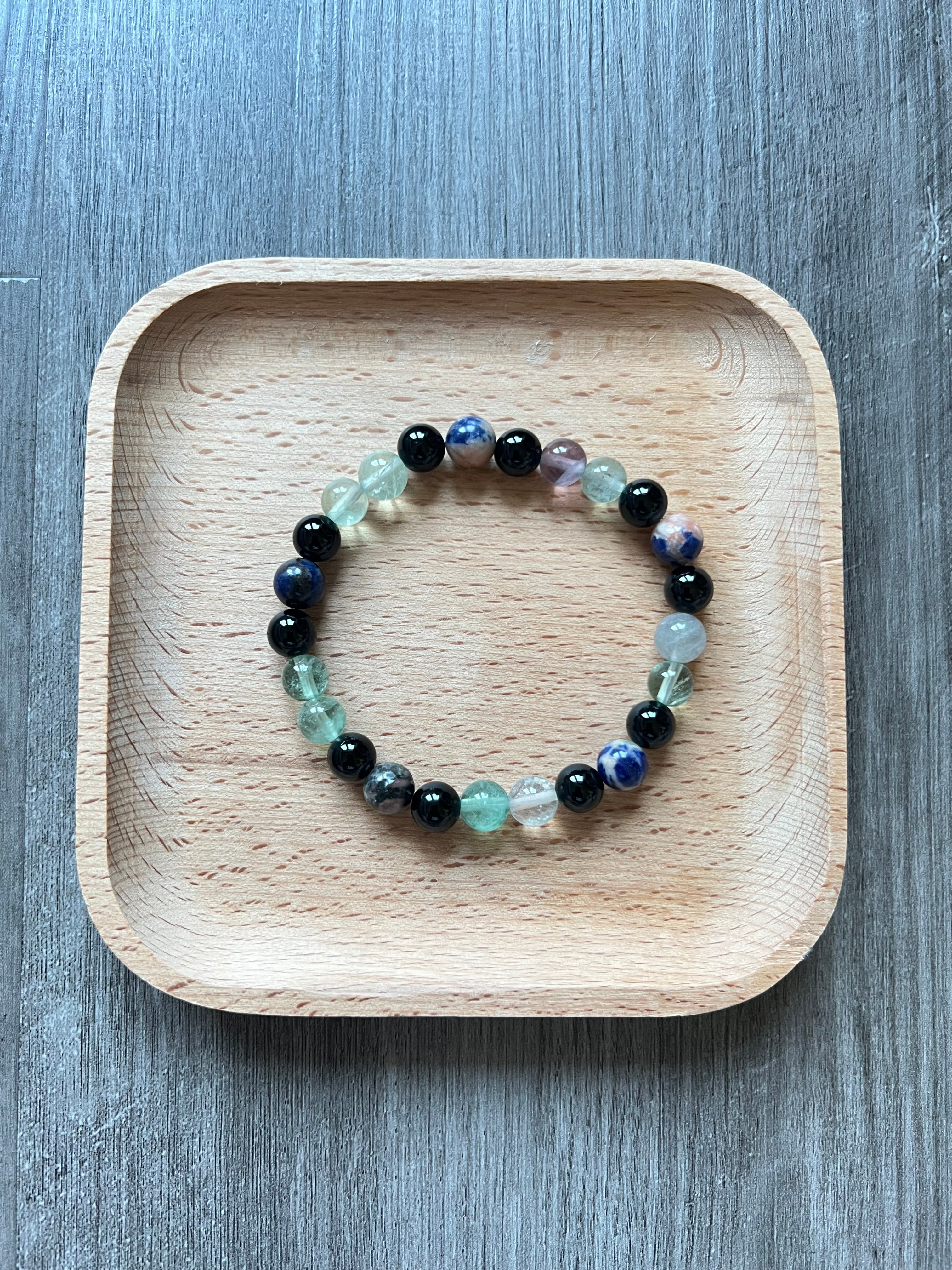 Moss Agate, Unakite, and Clear Quartz Bracelet - 8 mm