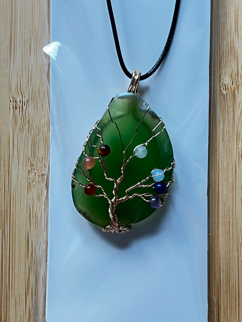 Green Agate Slice Chakra Pendant Necklace