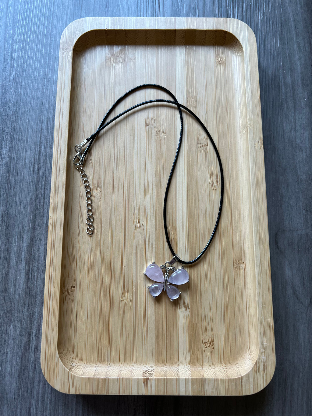 Rose Quartz Butterfly Pendant Necklace