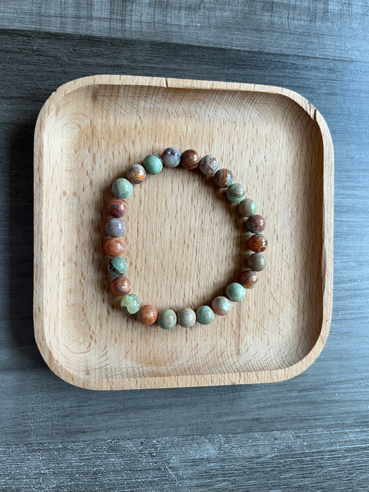 Orange Green Dragon Skin Agate Bracelet - 8 mm