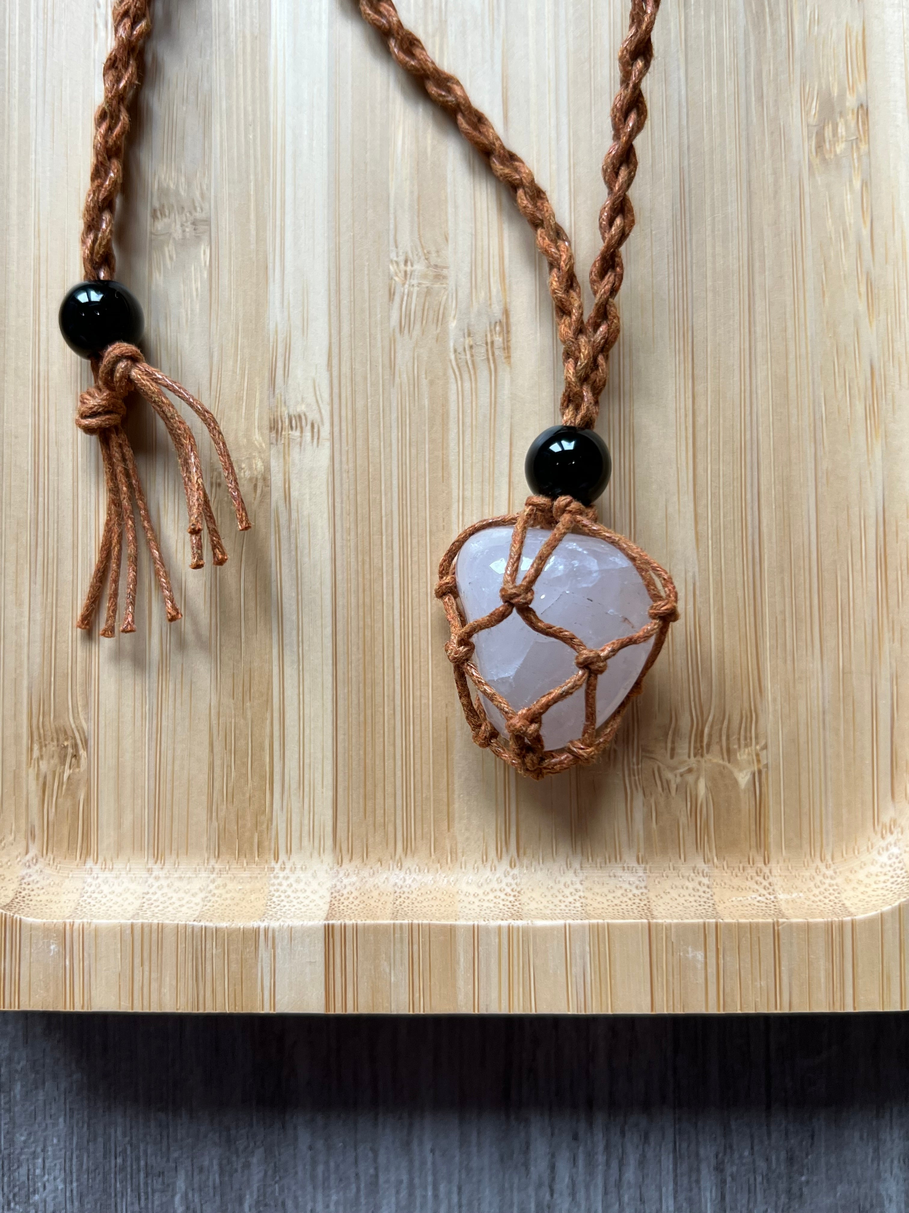 Brown Hemp Necklace w/ Clear Quartz Stone