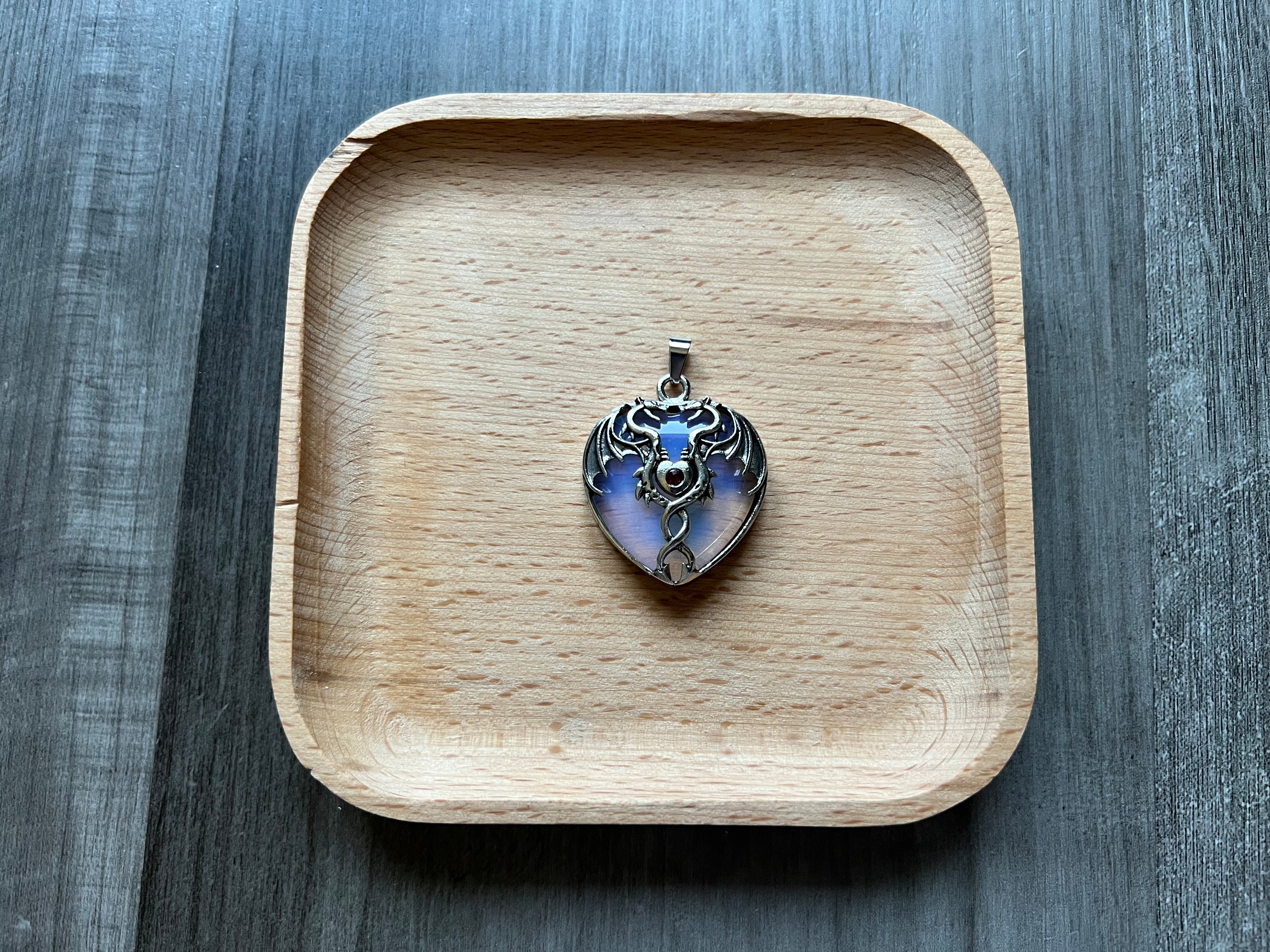 Opalite Dragon Heart Pendant Necklace