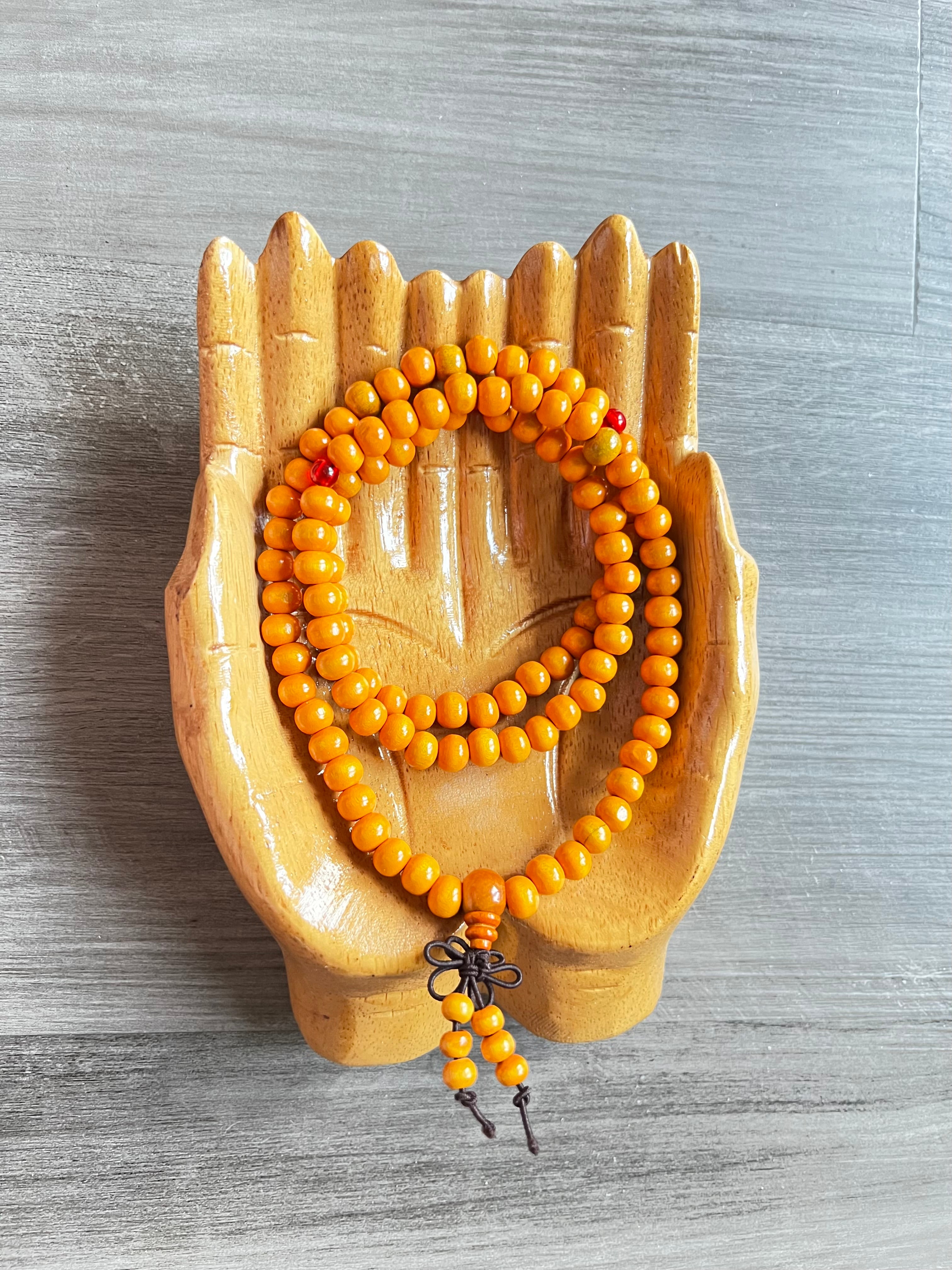 Yellow Sandalwood Mala Bead Necklace - Red