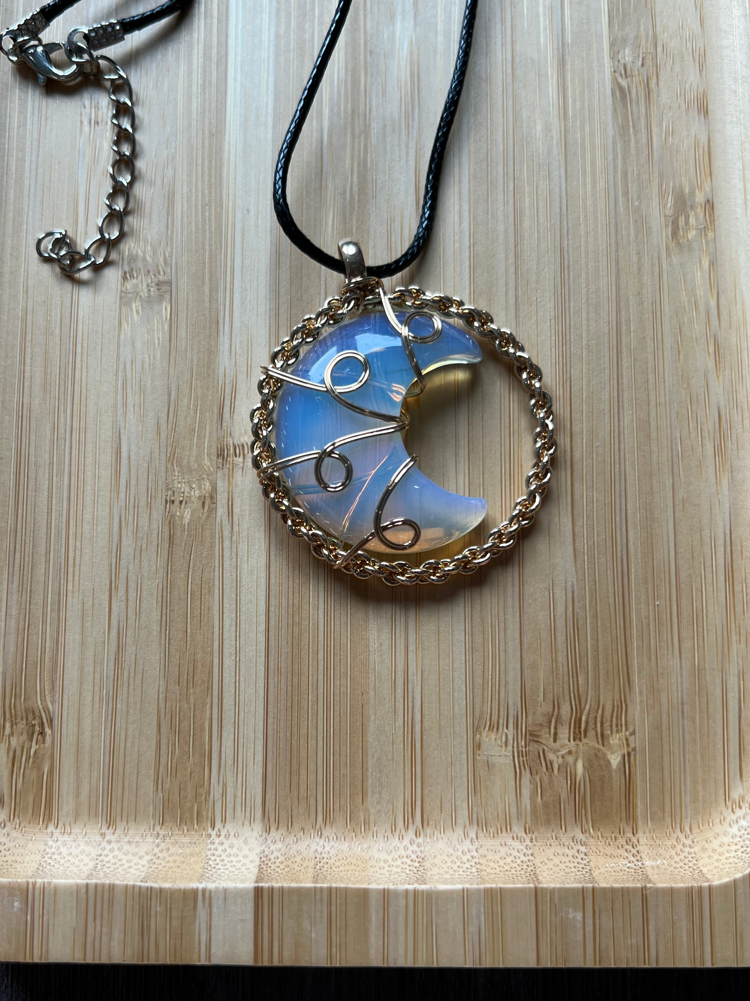 Opalite Moon Pendant Necklace