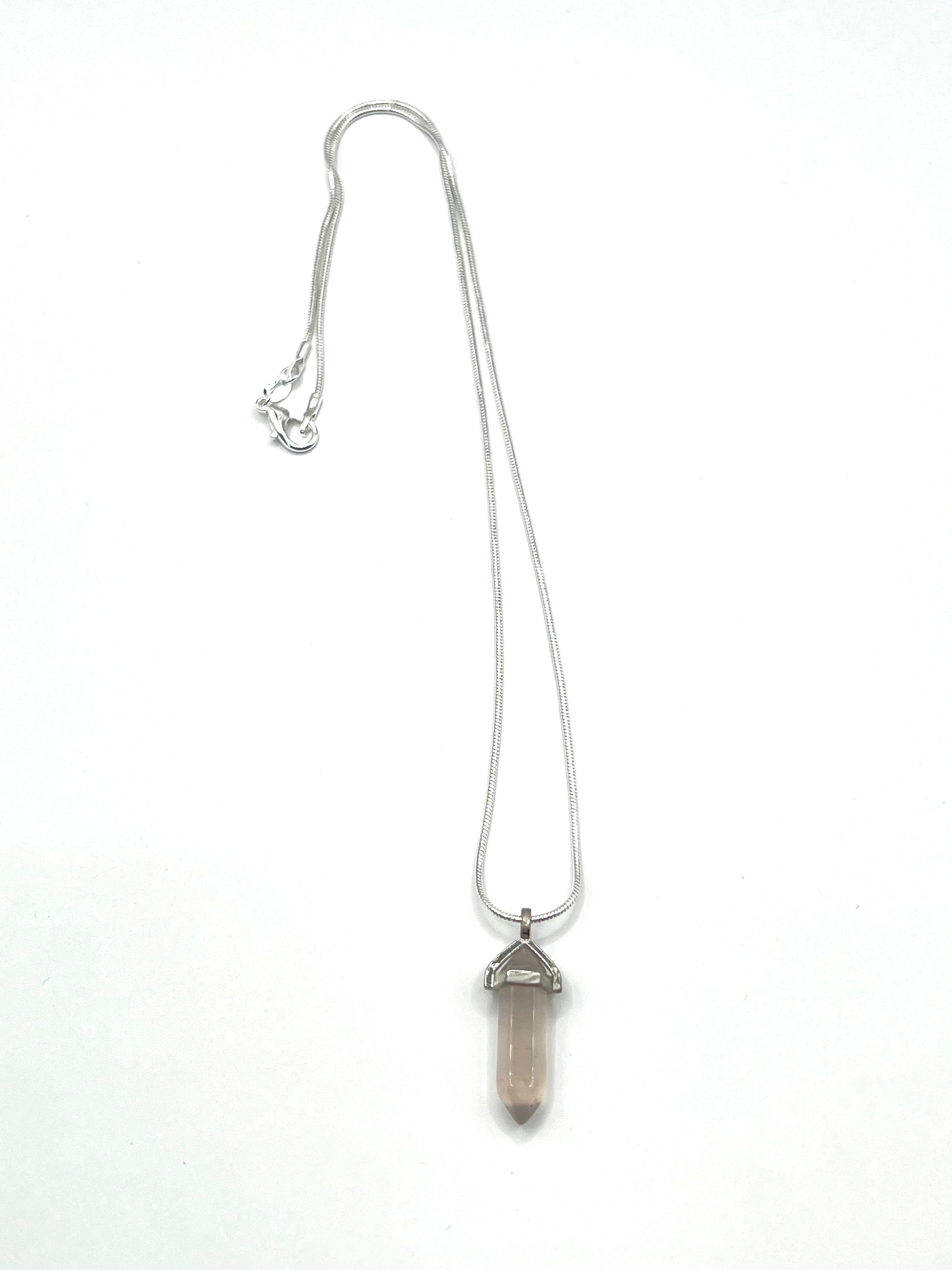 Clear Quartz 1" Hexagon Silver Crystal Point Pendant Necklace