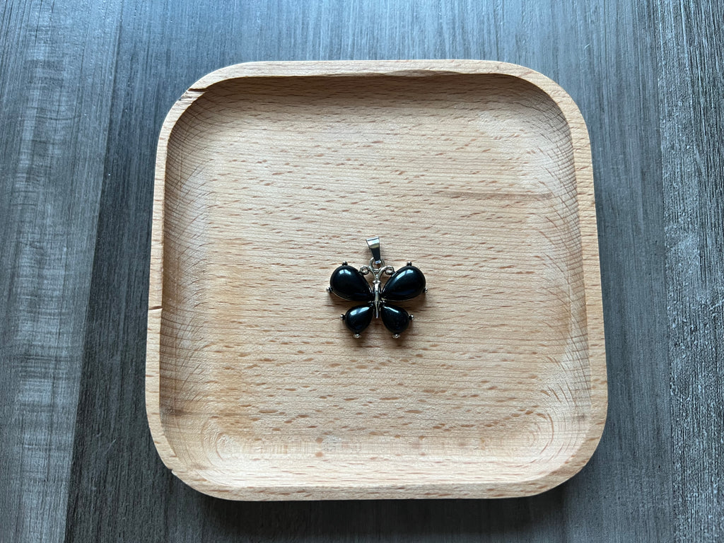 Obsidian Butterfly Pendant Necklace