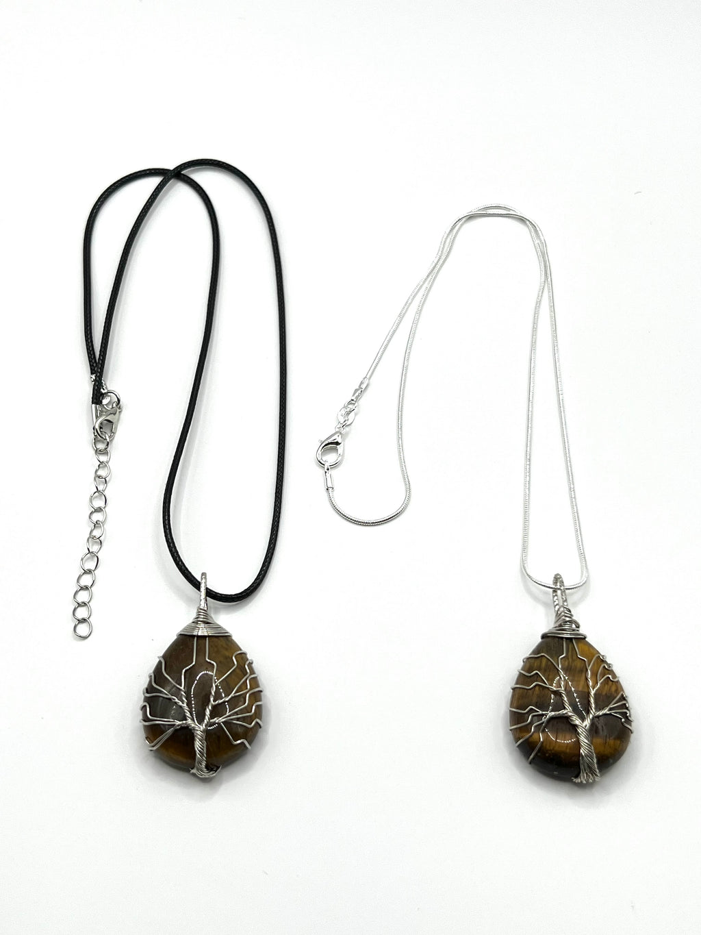 Tiger Eye Tree of Life on Tear Pendant Necklace