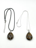 Tiger Eye Tree of Life on Tear Pendant Necklace