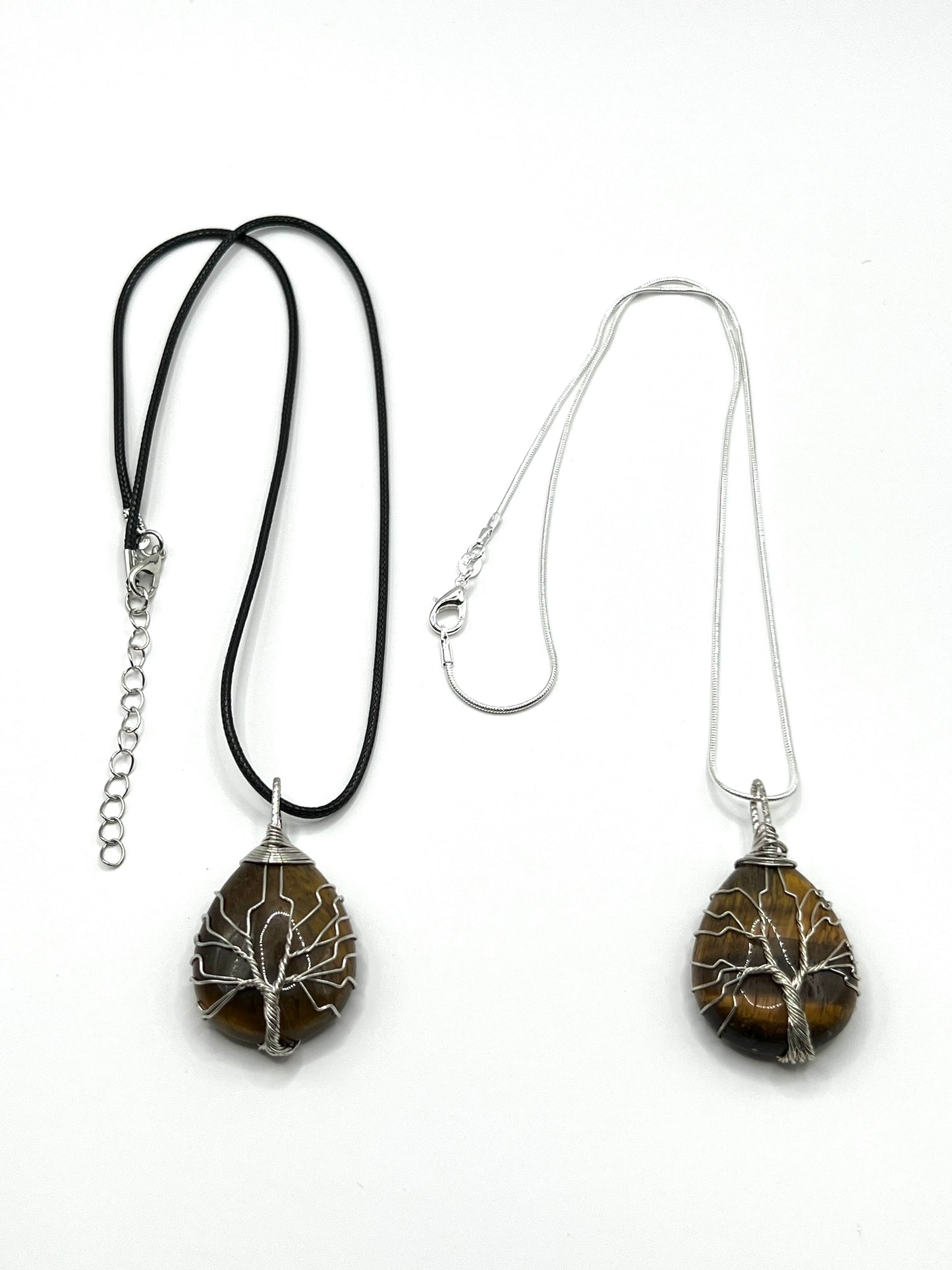 Tiger Eye Tree of Life on Tear Pendant