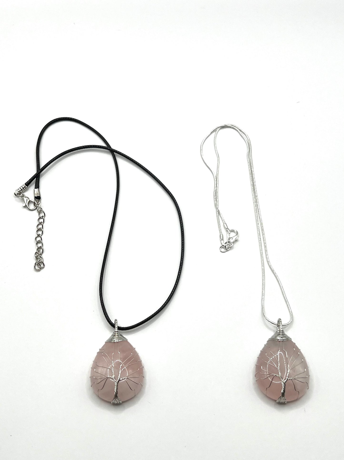 Rose Quartz Tear Pendant Necklace