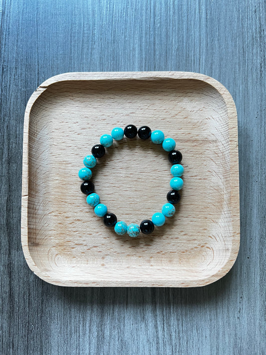 Turquoise & Obsidian Bracelet - 8 mm V2
