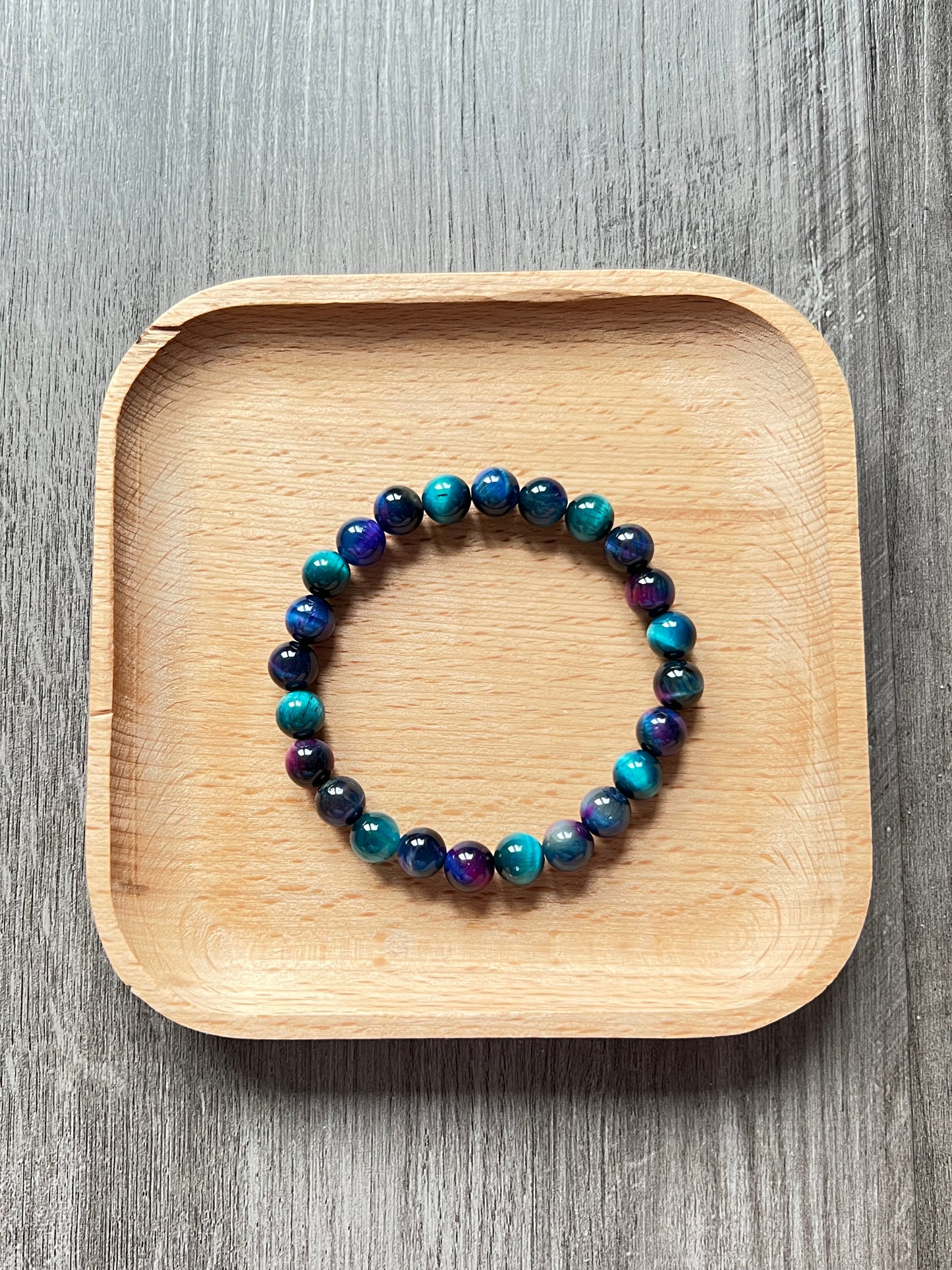 Cat Eye Aurora, Teal Blue Tiger Eye Bracelet - 8 mm
