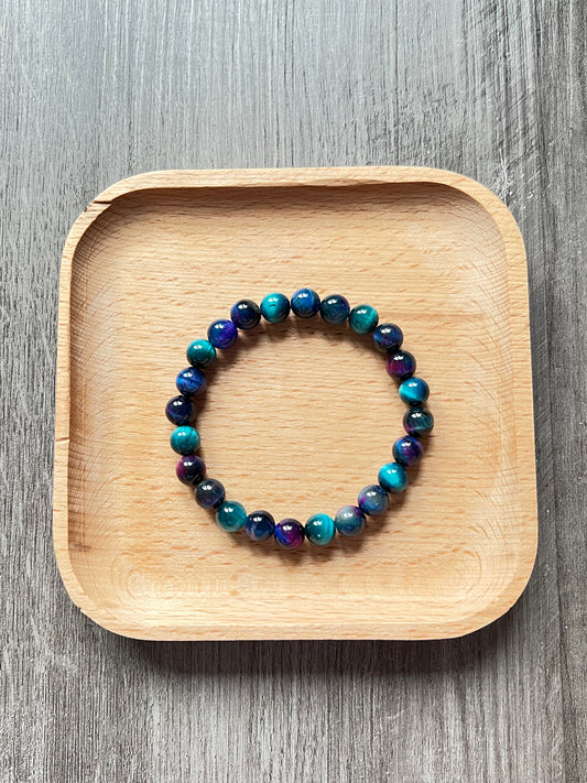 Cat Eye Aurora, Teal Blue Tiger Eye Bracelet - 8 mm