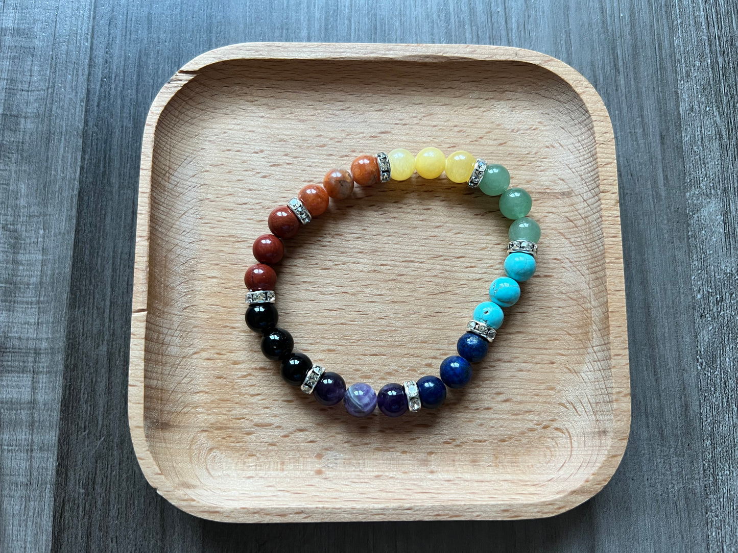 Chakra 8 mm Bracelet  - Silver Rhinestones