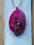 Pink Agate Slice Chakra Pendant Necklace