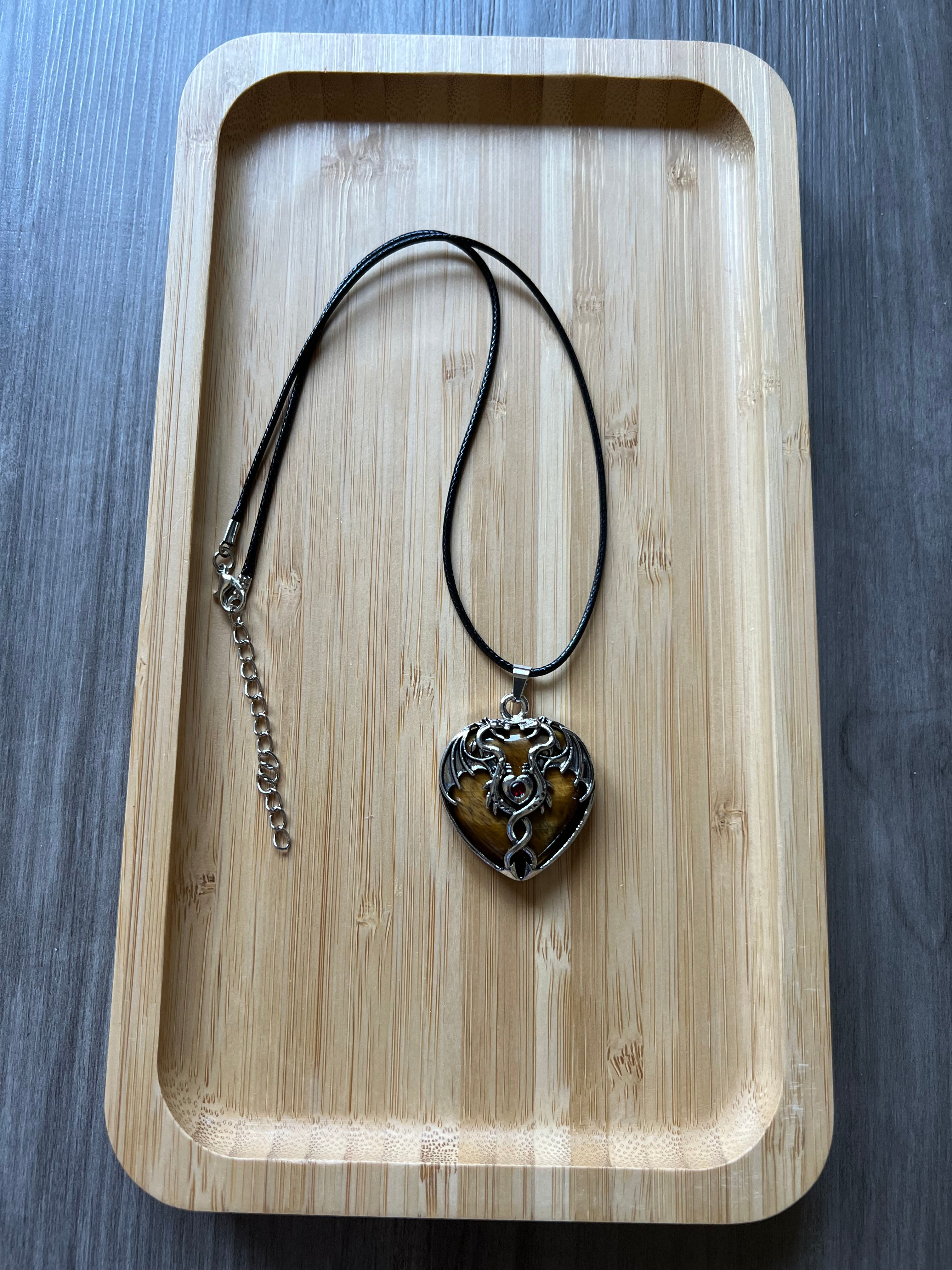 Tiger Eye Dragon Heart Pendant Necklace