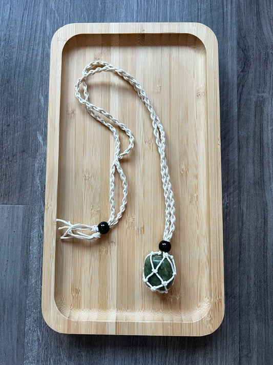 Cream Hemp Necklace w/ Chinese Jade Green Stone