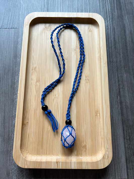 Blue Hemp Necklace w/ Rose Quartz