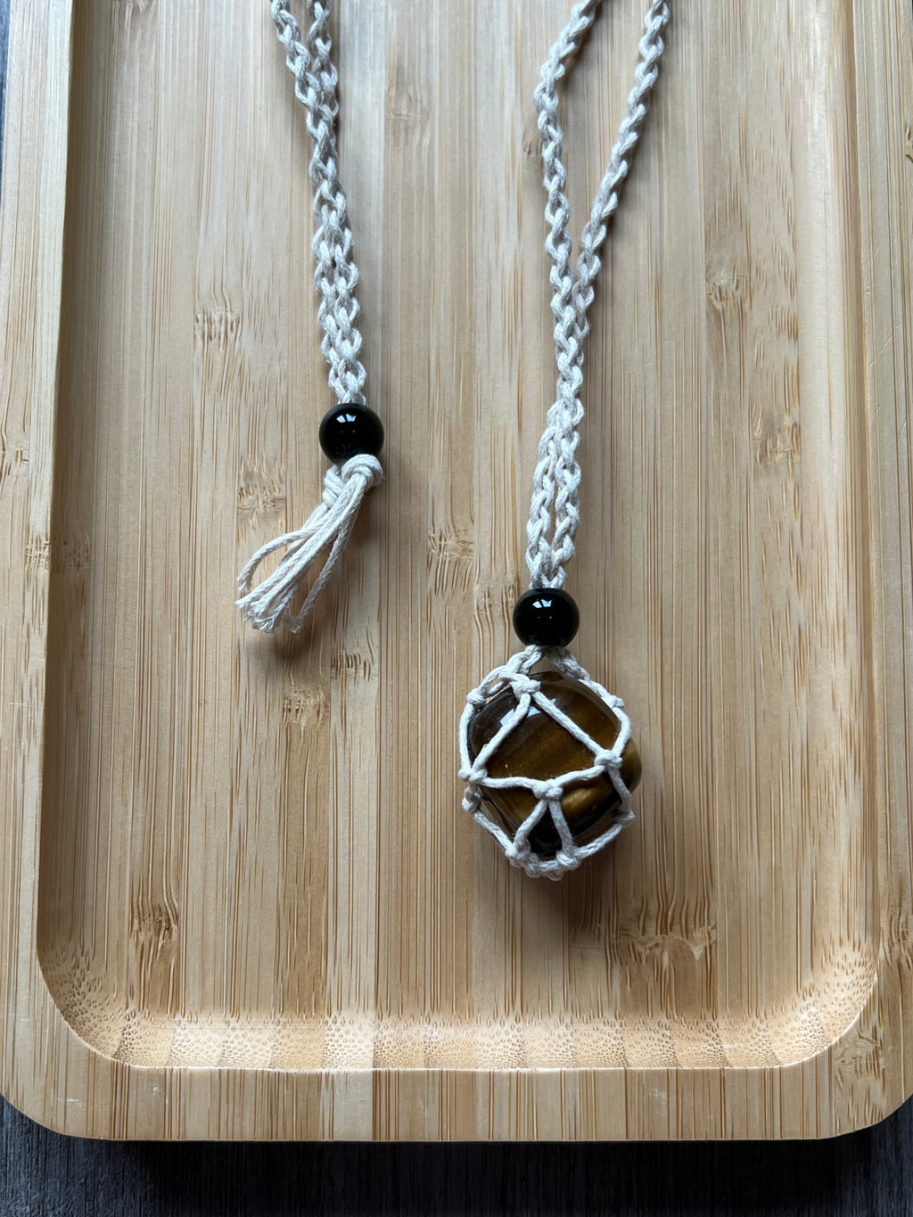 Cream Hemp Necklace w/ Tiger Eye Stone