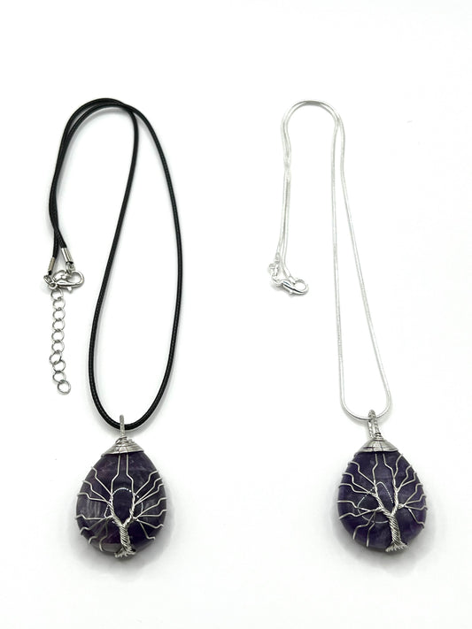 Amethyst Tree of Life on Tear Pendant