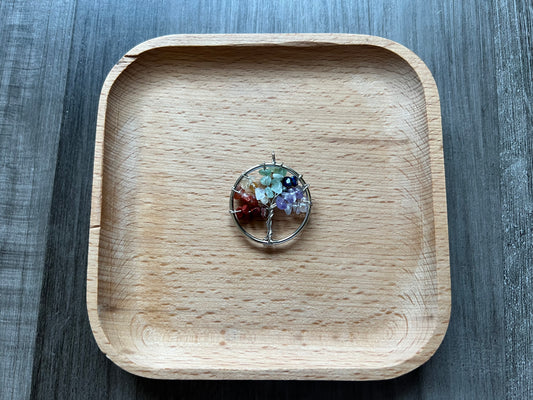 Chakra Tree of Life in Silver Circle