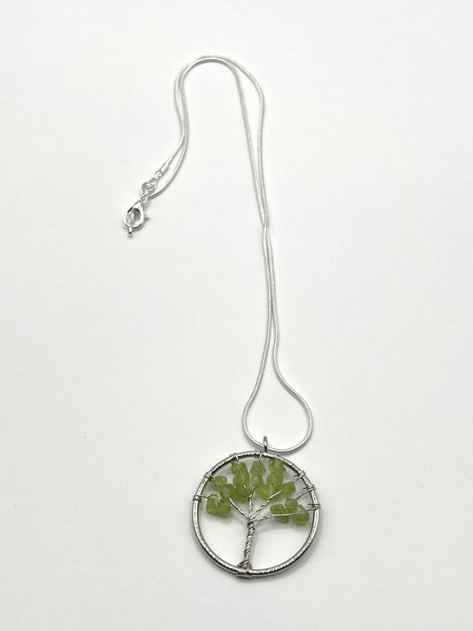 Green Aventurine Tree of Life in Silver Circle