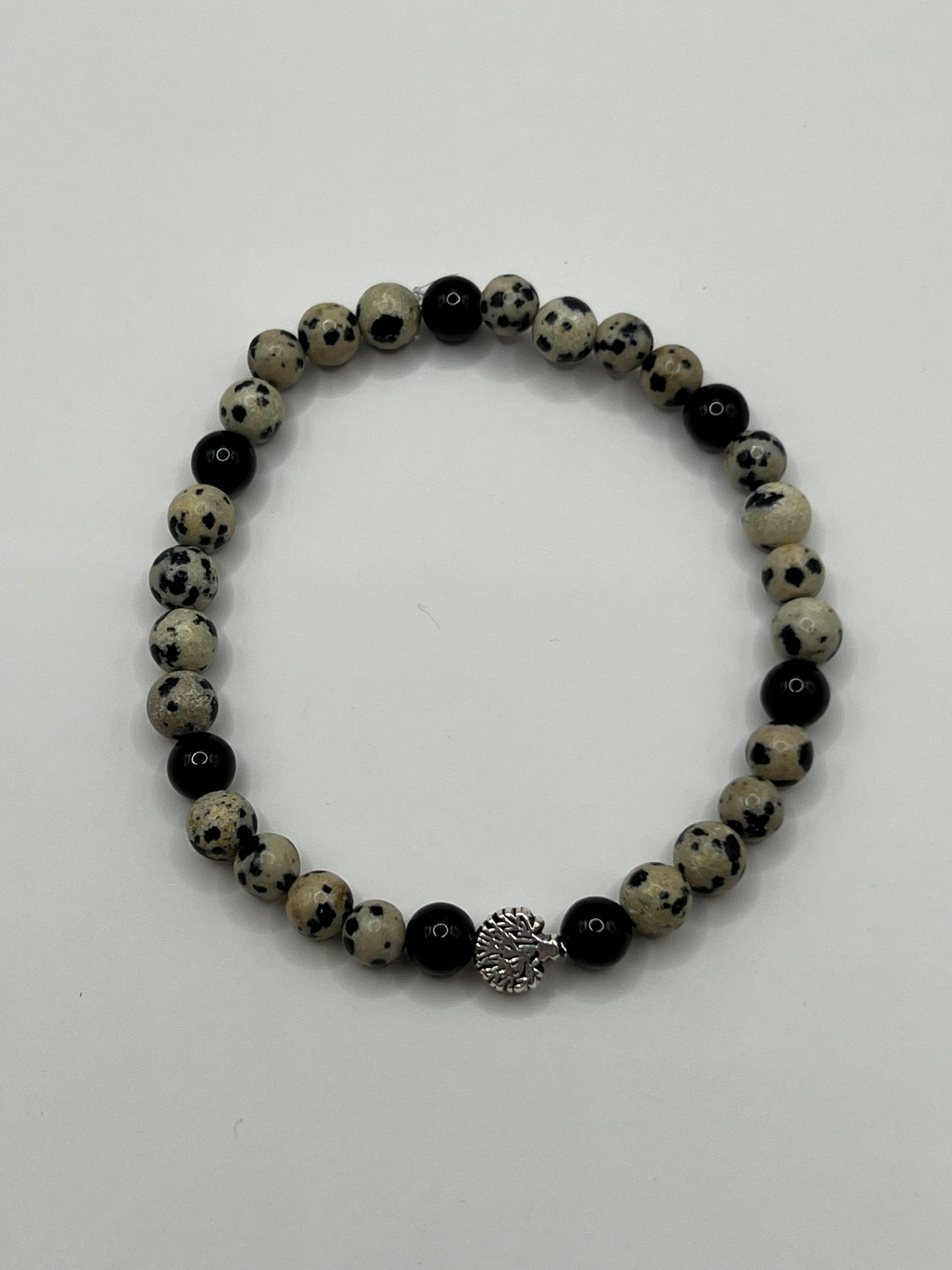 Dalmatian Jasper & Obsidian Bracelet - 6 mm w/ 8mm Tree of Life