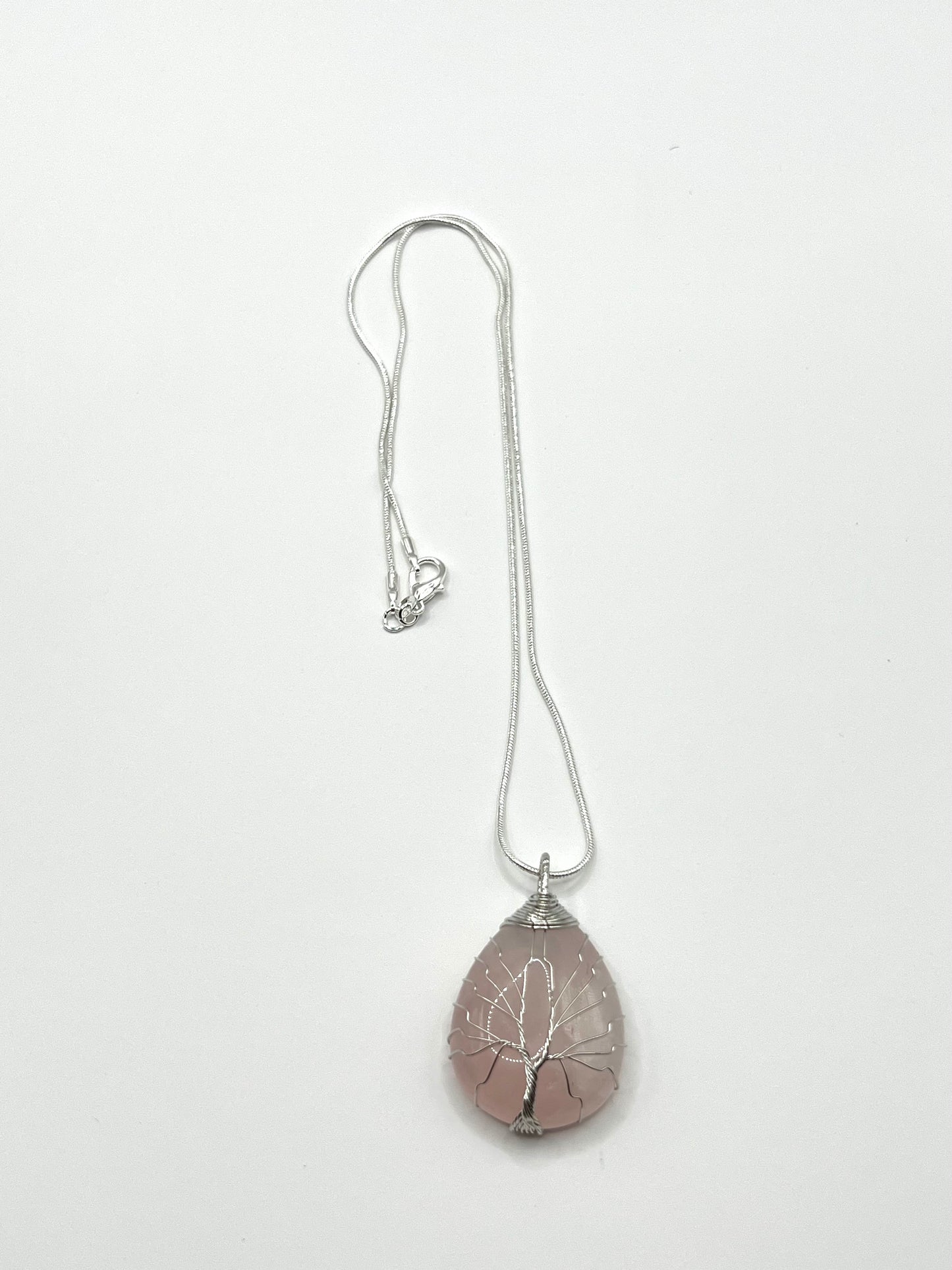 Rose Quartz Tear Pendant Necklace
