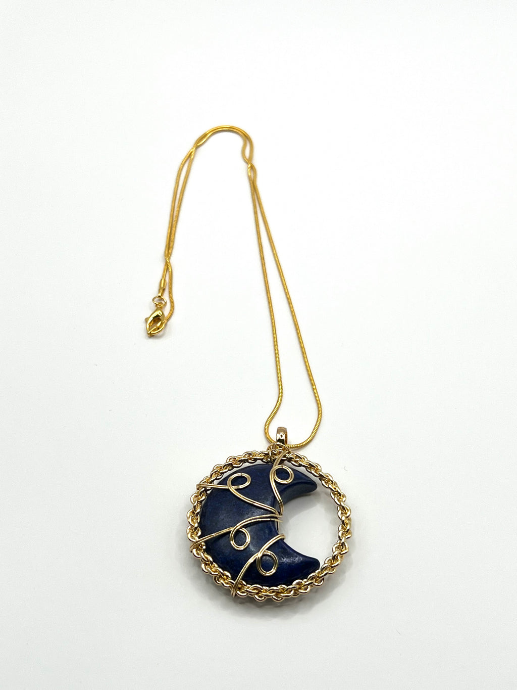 Blue Sandstone Moon Pendant Necklace