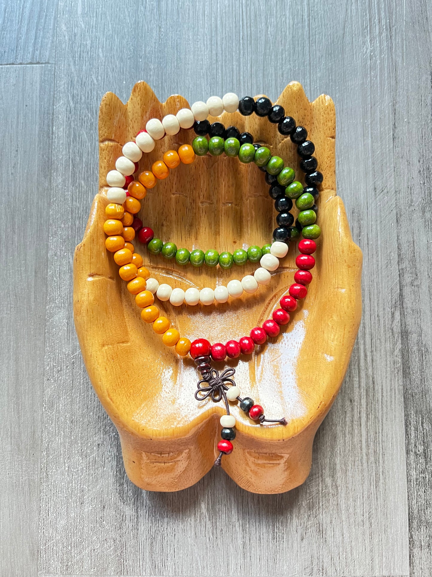 Painted Sandalwood Mixed Mala Bead Necklace
