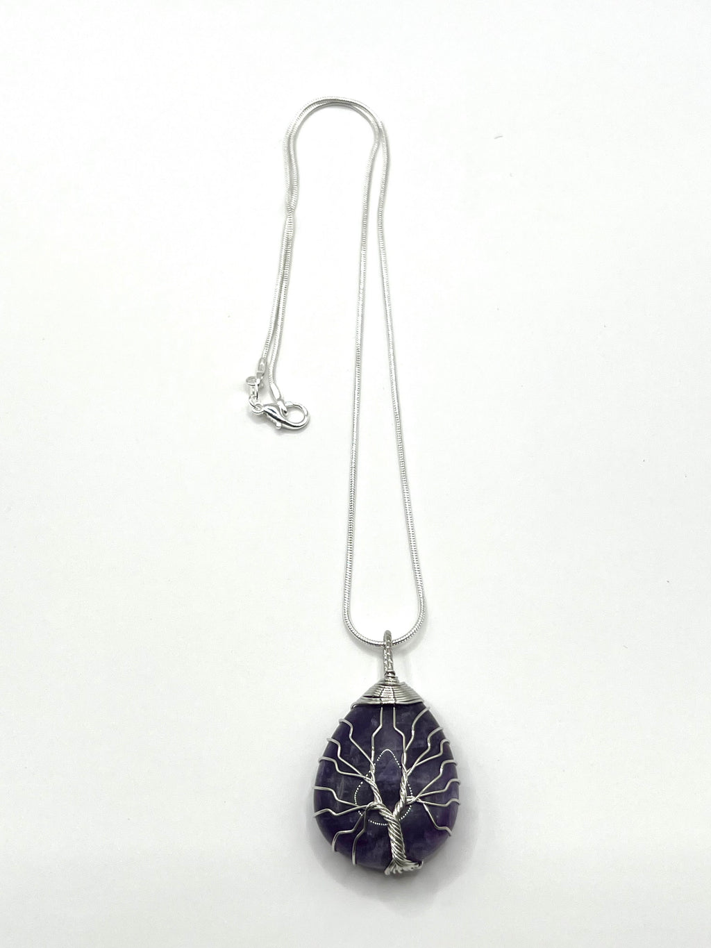 Amethyst Tree of Life on Tear Pendant Necklace