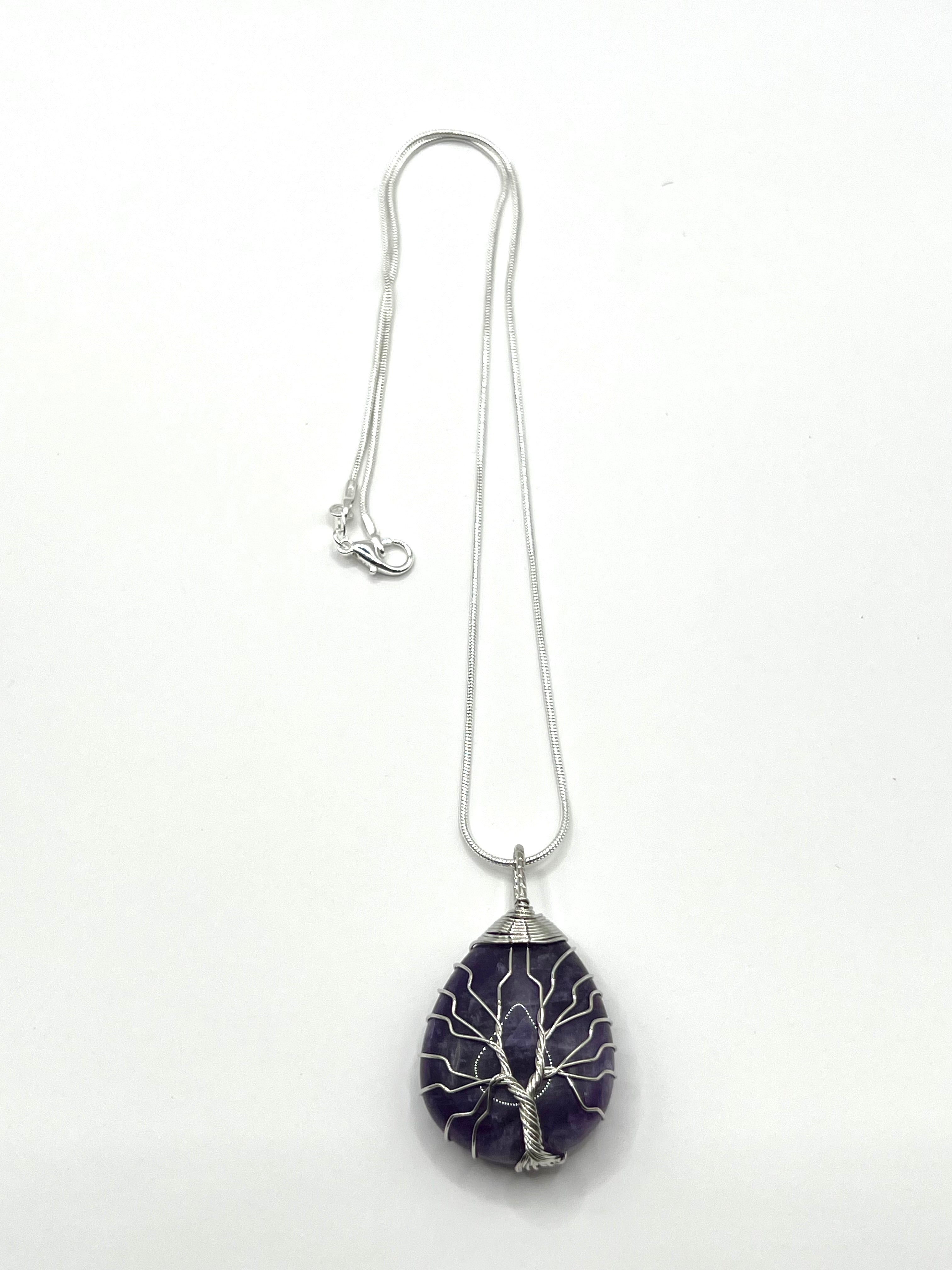 Amethyst Tree of Life on Tear Pendant Necklace