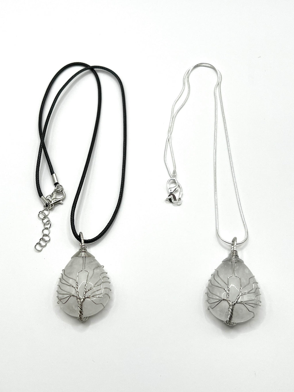 Clear Quartz Tree of Life on Tear Pendant Necklace