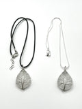 Clear Quartz Tree of Life on Tear Pendant Necklace