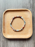 Aqua Snake Skin Jasper Bracelet - 6 w/ Metal Flower Caps