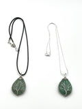 Green Aventurine Tree of Life on Tear Pendant Necklace