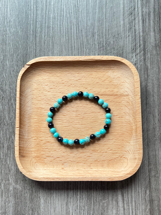 Turquoise and Disco Blue Sandstone Bracelet - 6 mm