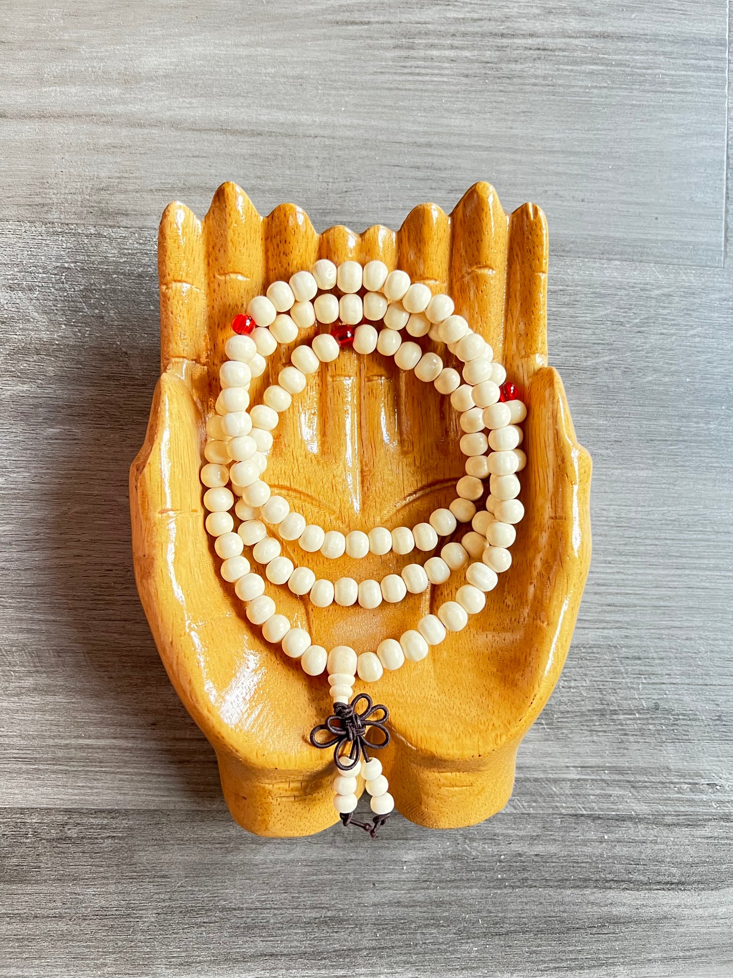 White Sandalwood Mala Bead Necklace
