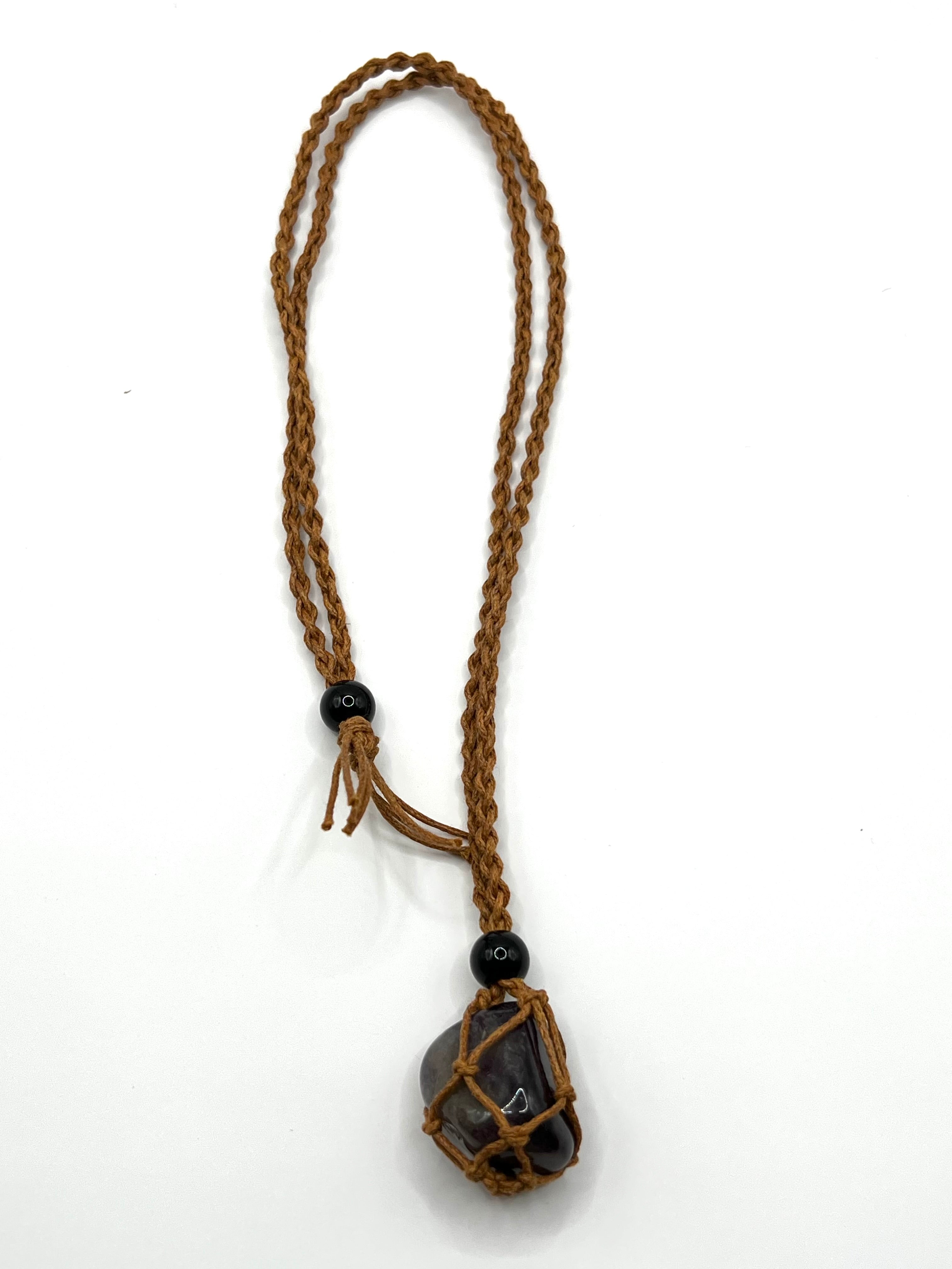 Brown Hemp Necklace w/ Moss Agate Stone