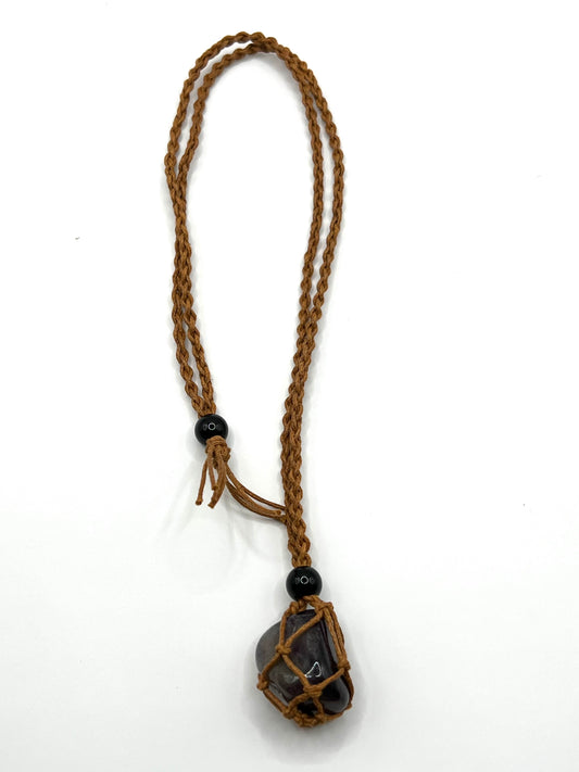 Brown Hemp Necklace w/ Moss Agate