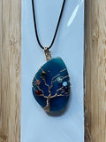 Blue Agate Slice Chakra Pendant Necklace