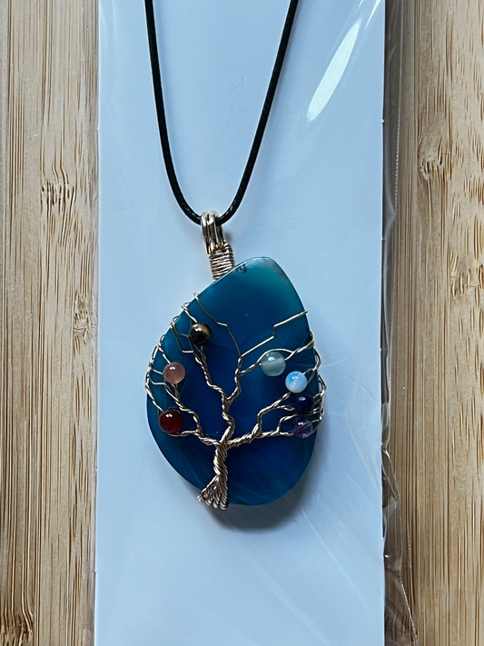 Blue Agate Slice Chakra Pendant